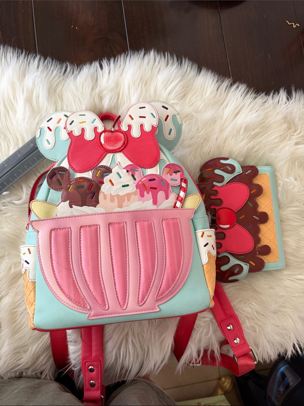 Loungefly Pink & Mint Ice Cream Sundae Backpack with Red Accents